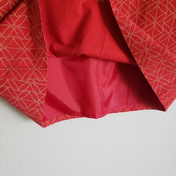 Boden Geo Floral Print A-Line Knee Length Skirt Red Sz Women's 14L Lined Modest - Picture 6 of 11